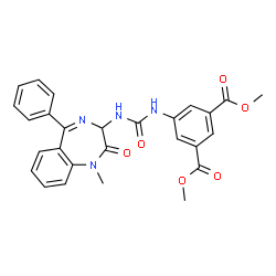 ChemSpider 2D Image | Dimethyl 5-{[(1-methyl-2-oxo-5-phenyl-2,3-dihydro-1H-1,4-benzodiazepin-3-yl)carbamoyl]amino}isophthalate | C27H24N4O6