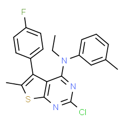 ChemSpider 2D Image | 2-Chloro-N-ethyl-5-(4-fluorophenyl)-6-methyl-N-(3-methylphenyl)thieno[2,3-d]pyrimidin-4-amine | C22H19ClFN3S