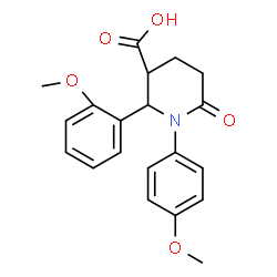 ChemSpider 2D Image | 2-(2-Methoxyphenyl)-1-(4-methoxyphenyl)-6-oxo-3-piperidinecarboxylic acid | C20H21NO5