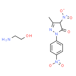 ChemSpider 2D Image | 5-Methyl-4-nitro-2-(4-nitrophenyl)-2,4-dihydro-3H-pyrazol-3-one - 2-aminoethanol (1:1) | C12H15N5O6