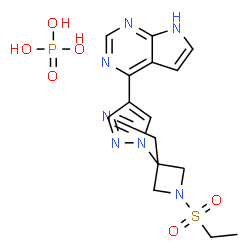 ChemSpider 2D Image | {1-(Ethylsulfonyl)-3-[4-(1H-pyrrolo[2,3-d]pyrimidin-4-yl)-1H-pyrazol-1-yl]-3-azetidinyl}acetonitrile phosphate (1:1) | C16H20N7O6PS