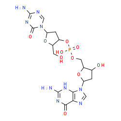 ChemSpider 2D Image | [5-(2-amino-6-oxo-3H-purin-9-yl)-3-hydroxy-tetrahydrofuran-2-yl]methyl [5-(4-amino-2-oxo-1,3,5-triazin-1-yl)-2-(hydroxymethyl)tetrahydrofuran-3-yl] hydrogen phosphate | C18H24N9O10P