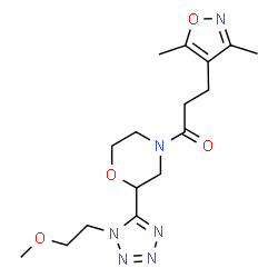 ChemSpider 2D Image | 3-(3,5-Dimethyl-1,2-oxazol-4-yl)-1-{2-[1-(2-methoxyethyl)-1H-tetrazol-5-yl]-4-morpholinyl}-1-propanone | C16H24N6O4