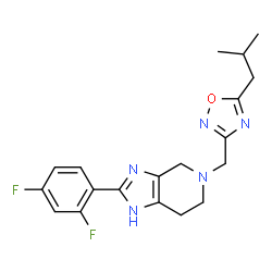 ChemSpider 2D Image | 2-(2,4-Difluorophenyl)-5-[(5-isobutyl-1,2,4-oxadiazol-3-yl)methyl]-4,5,6,7-tetrahydro-1H-imidazo[4,5-c]pyridine | C19H21F2N5O