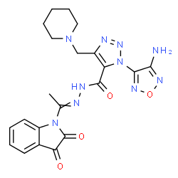 ChemSpider 2D Image | 1-(4-Amino-1,2,5-oxadiazol-3-yl)-N'-[1-(2,3-dioxo-2,3-dihydro-1H-indol-1-yl)ethylidene]-4-(1-piperidinylmethyl)-1H-1,2,3-triazole-5-carbohydrazide | C21H22N10O4