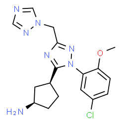 ChemSpider 2D Image | (1R,3S)-3-[1-(5-Chloro-2-methoxyphenyl)-3-(1H-1,2,4-triazol-1-ylmethyl)-1H-1,2,4-triazol-5-yl]cyclopentanamine | C17H20ClN7O