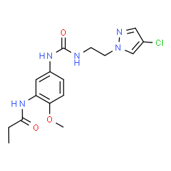 ChemSpider 2D Image | N-[5-({[2-(4-Chloro-1H-pyrazol-1-yl)ethyl]carbamoyl}amino)-2-methoxyphenyl]propanamide | C16H20ClN5O3
