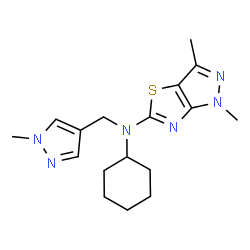 ChemSpider 2D Image | N-Cyclohexyl-1,3-dimethyl-N-[(1-methyl-1H-pyrazol-4-yl)methyl]-1H-pyrazolo[3,4-d][1,3]thiazol-5-amine | C17H24N6S