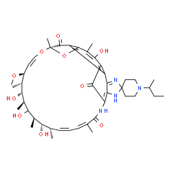 ChemSpider 2D Image | (7S,9Z,11S,12S,13S,14R,16R,17S,18S,19Z,21Z)-1'-sec-Butyl-2,13,15,17-tetrahydroxy-11-methoxy-3,7,12,14,16,18,22-heptamethyl-6H,23H,32H-spiro[8,33-dioxa-24,27,29-triazapentacyclo[23.6.1.1~4,7~.0~5,31~.0
~26,30~]tritriaconta-1(31),2,4,9,19,21,25,29-octaene-28,4'-piperidine]-6,23,32-trione | C44H60N4O10