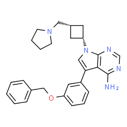 ChemSpider 2D Image | 5-[3-(Benzyloxy)phenyl]-7-[cis-3-(1-pyrrolidinylmethyl)cyclobutyl]-7H-pyrrolo[2,3-d]pyrimidin-4-amine | C28H31N5O