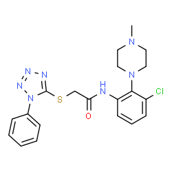 ChemSpider 2D Image | N-[3-Chloro-2-(4-methyl-1-piperazinyl)phenyl]-2-[(1-phenyl-1H-tetrazol-5-yl)sulfanyl]acetamide | C20H22ClN7OS