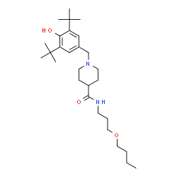 ChemSpider 2D Image | N-(3-Butoxypropyl)-1-[4-hydroxy-3,5-bis(2-methyl-2-propanyl)benzyl]-4-piperidinecarboxamide | C28H48N2O3