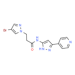 ChemSpider 2D Image | 3-(4-Bromo-1H-pyrazol-1-yl)-N-[3-(4-pyridinyl)-1H-pyrazol-5-yl]propanamide | C14H13BrN6O