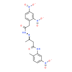 ChemSpider 2D Image | (3E)-3-{[(2,4-Dinitrophenyl)acetyl]hydrazono}-N-(2-methyl-5-nitrophenyl)butanamide | C19H18N6O8