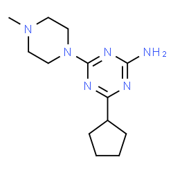 ChemSpider 2D Image | 4-Cyclopentyl-6-(4-methyl-1-piperazinyl)-1,3,5-triazin-2-amine | C13H22N6