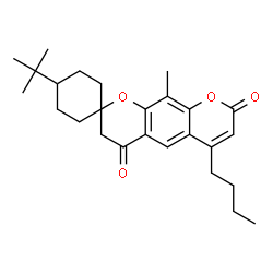 ChemSpider 2D Image | 6'-Butyl-10'-methyl-4-(2-methyl-2-propanyl)-8'H-spiro[cyclohexane-1,2'-pyrano[3,2-g]chromene]-4',8'(3'H)-dione | C26H34O4