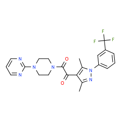 ChemSpider 2D Image | 1-{3,5-Dimethyl-1-[3-(trifluoromethyl)phenyl]-1H-pyrazol-4-yl}-2-[4-(2-pyrimidinyl)-1-piperazinyl]-1,2-ethanedione | C22H21F3N6O2