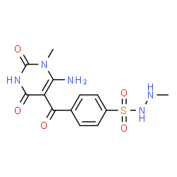 ChemSpider 2D Image | 4-[(6-Amino-1-methyl-2,4-dioxo-1,2,3,4-tetrahydro-5-pyrimidinyl)carbonyl]-N'-methylbenzenesulfonohydrazide | C13H15N5O5S