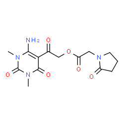 ChemSpider 2D Image | 2-(6-Amino-1,3-dimethyl-2,4-dioxo-1,2,3,4-tetrahydro-5-pyrimidinyl)-2-oxoethyl (2-oxo-1-pyrrolidinyl)acetate | C14H18N4O6