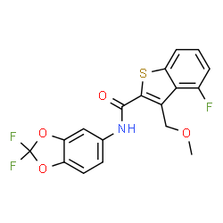 ChemSpider 2D Image | N-(2,2-Difluoro-1,3-benzodioxol-5-yl)-4-fluoro-3-(methoxymethyl)-1-benzothiophene-2-carboxamide | C18H12F3NO4S