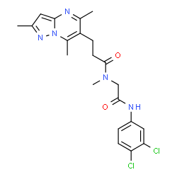 ChemSpider 2D Image | N-{2-[(3,4-Dichlorophenyl)amino]-2-oxoethyl}-N-methyl-3-(2,5,7-trimethylpyrazolo[1,5-a]pyrimidin-6-yl)propanamide | C21H23Cl2N5O2