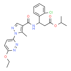 ChemSpider 2D Image | Isopropyl 3-(2-chlorophenyl)-3-({[1-(6-ethoxy-3-pyridazinyl)-5-methyl-1H-pyrazol-4-yl]carbonyl}amino)propanoate | C23H26ClN5O4