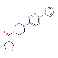 ChemSpider 2D Image | Tetrahydro-3-furanyl{4-[6-(1H-1,2,4-triazol-1-yl)-3-pyridazinyl]-1-piperazinyl}methanone | C15H19N7O2