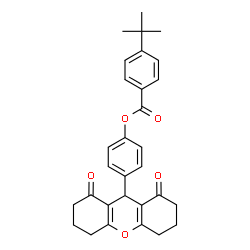 ChemSpider 2D Image | 4-(1,8-Dioxo-2,3,4,5,6,7,8,9-octahydro-1H-xanthen-9-yl)phenyl 4-(2-methyl-2-propanyl)benzoate | C30H30O5