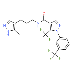 ChemSpider 2D Image | N-[3-(5-Methyl-1H-pyrazol-4-yl)propyl]-5-(trifluoromethyl)-1-[3-(trifluoromethyl)phenyl]-1H-pyrazole-4-carboxamide | C19H17F6N5O