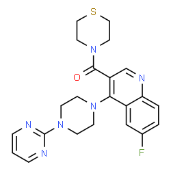 ChemSpider 2D Image | {6-Fluoro-4-[4-(2-pyrimidinyl)-1-piperazinyl]-3-quinolinyl}(4-thiomorpholinyl)methanone | C22H23FN6OS