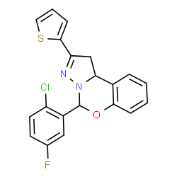 ChemSpider 2D Image | 5-(2-Chloro-5-fluorophenyl)-2-(2-thienyl)-1,10b-dihydropyrazolo[1,5-c][1,3]benzoxazine | C20H14ClFN2OS