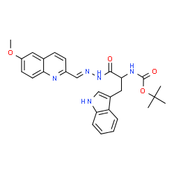 ChemSpider 2D Image | 2-Methyl-2-propanyl [3-(1H-indol-3-yl)-1-{(2E)-2-[(6-methoxy-2-quinolinyl)methylene]hydrazino}-1-oxo-2-propanyl]carbamate | C27H29N5O4