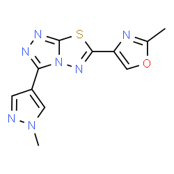 ChemSpider 2D Image | 6-(2-Methyl-1,3-oxazol-4-yl)-3-(1-methyl-1H-pyrazol-4-yl)[1,2,4]triazolo[3,4-b][1,3,4]thiadiazole | C11H9N7OS