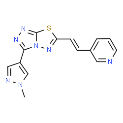 ChemSpider 2D Image | 3-(1-Methyl-1H-pyrazol-4-yl)-6-[(E)-2-(3-pyridinyl)vinyl][1,2,4]triazolo[3,4-b][1,3,4]thiadiazole | C14H11N7S