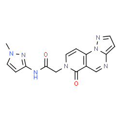 ChemSpider 2D Image | N-(1-Methyl-1H-pyrazol-3-yl)-2-(6-oxopyrazolo[1,5-a]pyrido[3,4-e]pyrimidin-7(6H)-yl)acetamide | C15H13N7O2