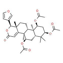 ChemSpider 2D Image | (1R,4bR,5R,6aS,8R,10S,10aS,10bR,12aR)-1-(3-Furyl)-4b,7,7,10a,12a-pentamethyl-3-oxo-3,4b,5,6,6a,7,8,9,10,10a,10b,11,12,12a-tetradecahydro-1H-naphtho[2,1-f]isochromene-5,8,10-triyl triacetate | C32H42O9