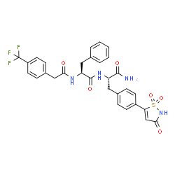 ChemSpider 2D Image | N-{[4-(Trifluoromethyl)phenyl]acetyl}-L-phenylalanyl-4-(1,1-dioxido-3-oxo-2,3-dihydro-1,2-thiazol-5-yl)-L-phenylalaninamide | C30H27F3N4O6S