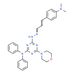 ChemSpider 2D Image | 4-(2-{3-[4-(Dimethylamino)phenyl]-2-propen-1-ylidene}hydrazino)-6-(4-morpholinyl)-N,N-diphenyl-1,3,5-triazin-2-amine | C30H32N8O