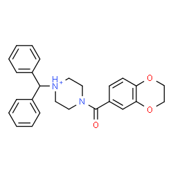 ChemSpider 2D Image | 4-(2,3-Dihydro-1,4-benzodioxin-6-ylcarbonyl)-1-(diphenylmethyl)piperazin-1-ium | C26H27N2O3