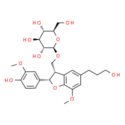ChemSpider 2D Image | [(2S,3S)-2-(4-Hydroxy-3-methoxyphenyl)-5-(3-hydroxypropyl)-7-methoxy-2,3-dihydro-1-benzofuran-3-yl]methyl beta-D-glucopyranoside | C26H34O11