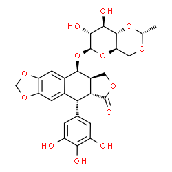 ChemSpider 2D Image | (5S,5aR,8aR,9R)-8-Oxo-9-(3,4,5-trihydroxyphenyl)-5,5a,6,8,8a,9-hexahydrofuro[3',4':6,7]naphtho[2,3-d][1,3]dioxol-5-yl 4,6-O-[(1R)-ethylidene]-beta-D-glucopyranoside | C27H28O13