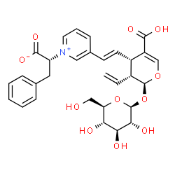 ChemSpider 2D Image | (2R)-2-(3-{(E)-2-[(2S,3R,4S)-5-Carboxy-2-(beta-D-glucopyranosyloxy)-3-vinyl-3,4-dihydro-2H-pyran-4-yl]vinyl}-1-pyridiniumyl)-3-phenylpropanoate | C30H33NO11
