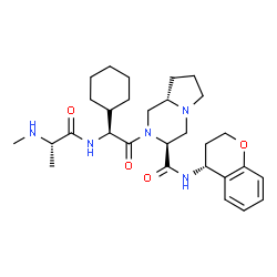ChemSpider 2D Image | (3S,8aS)-2-{(2S)-2-Cyclohexyl-2-[(N-methyl-L-alanyl)amino]acetyl}-N-[(4R)-3,4-dihydro-2H-chromen-4-yl]octahydropyrrolo[1,2-a]pyrazine-3-carboxamide | C29H43N5O4