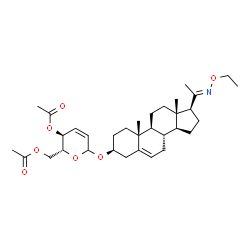ChemSpider 2D Image | (3beta,20E)-20-(Ethoxyimino)pregn-5-en-3-yl 4,6-di-O-acetyl-2,3-dideoxy-D-erythro-hex-2-enopyranoside | C33H49NO7