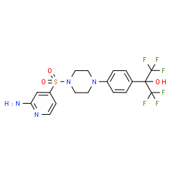 ChemSpider 2D Image | 2-(4-{4-[(2-Amino-4-pyridinyl)sulfonyl]-1-piperazinyl}phenyl)-1,1,1,3,3,3-hexafluoro-2-propanol | C18H18F6N4O3S