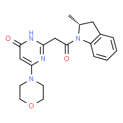 ChemSpider 2D Image | 2-{2-[(2R)-2-Methyl-2,3-dihydro-1H-indol-1-yl]-2-oxoethyl}-6-(4-morpholinyl)-4(1H)-pyrimidinone | C19H22N4O3
