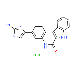 ChemSpider 2D Image | N-[3-(2-Amino-1H-imidazol-4-yl)phenyl]-1H-indole-2-carboxamide hydrochloride (1:1) | C18H16ClN5O