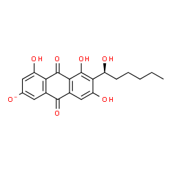 ChemSpider 2D Image | 4,5,7-Trihydroxy-6-[(1S)-1-hydroxyhexyl]-9,10-dioxo-9,10-dihydro-2-anthracenolate | C20H19O7