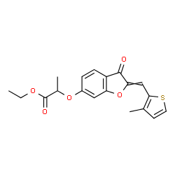 ChemSpider 2D Image | Ethyl 2-({2-[(3-methyl-2-thienyl)methylene]-3-oxo-2,3-dihydro-1-benzofuran-6-yl}oxy)propanoate | C19H18O5S