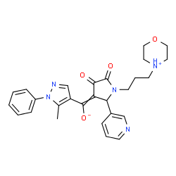 ChemSpider 2D Image | (5-Methyl-1-phenyl-1H-pyrazol-4-yl){1-[3-(morpholin-4-ium-4-yl)propyl]-4,5-dioxo-2-(3-pyridinyl)-3-pyrrolidinylidene}methanolate | C27H29N5O4